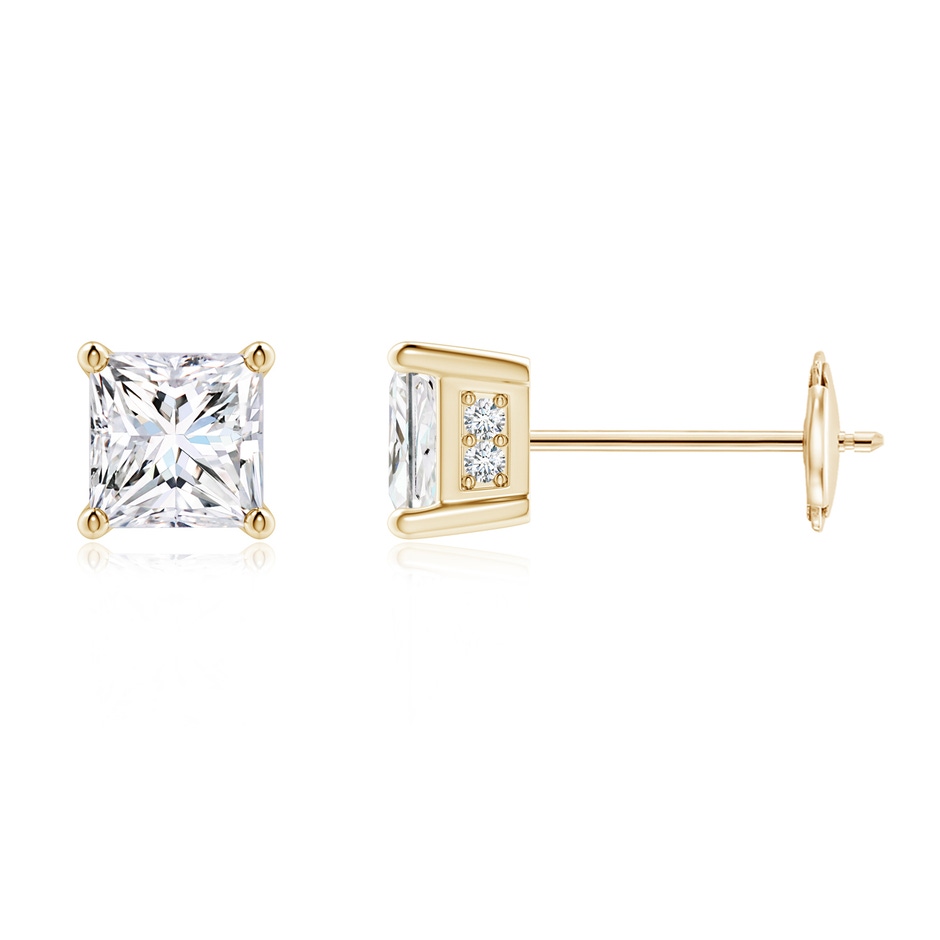 4.4mm GVS2 Princess-Cut Diamond Solitaire Stud Earrings in Yellow Gold 