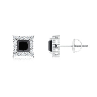 4mm AA Princess-Cut Black Diamond Halo Stud Earrings in P950 Platinum