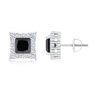 5.1mm AA Princess-Cut Black Diamond Halo Stud Earrings in White Gold