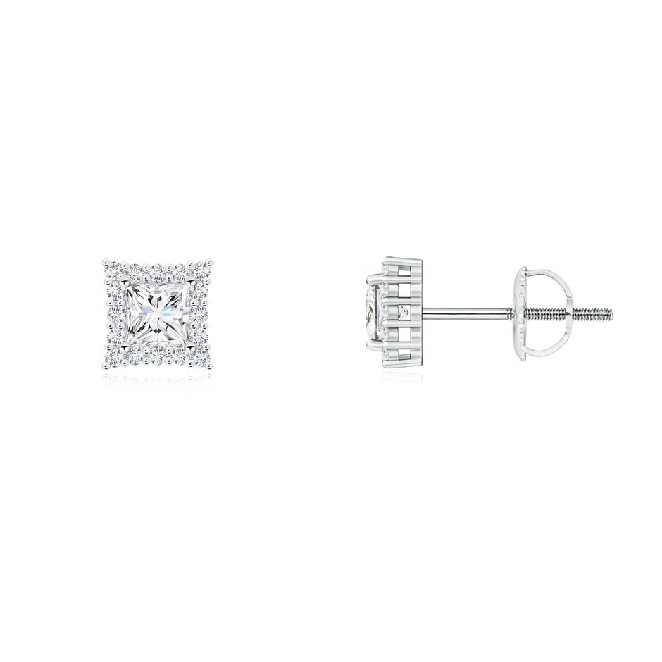 3mm GVS2 Princess-Cut Diamond Halo Stud Earrings in 18K White Gold 