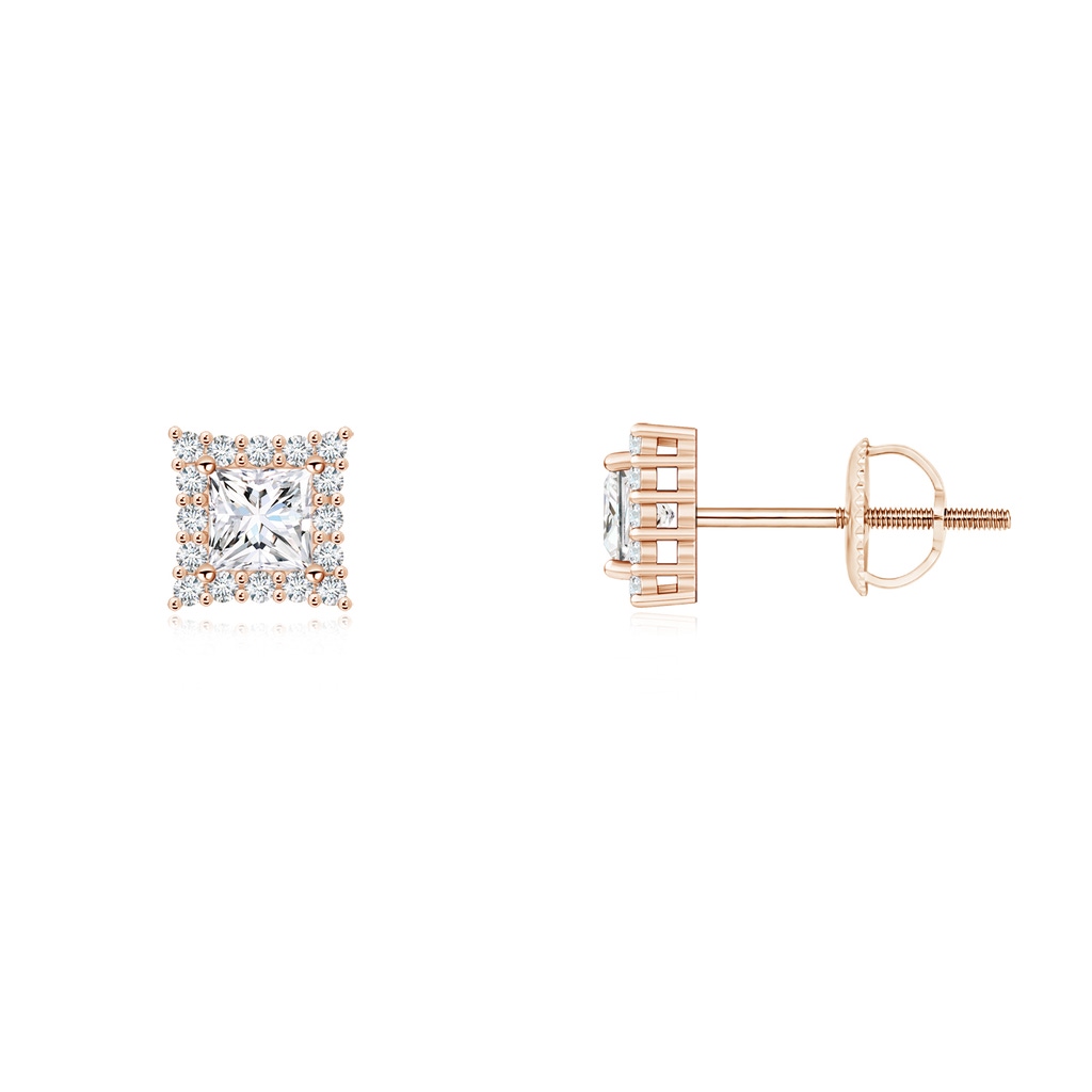 3mm GVS2 Princess-Cut Diamond Halo Stud Earrings in Rose Gold