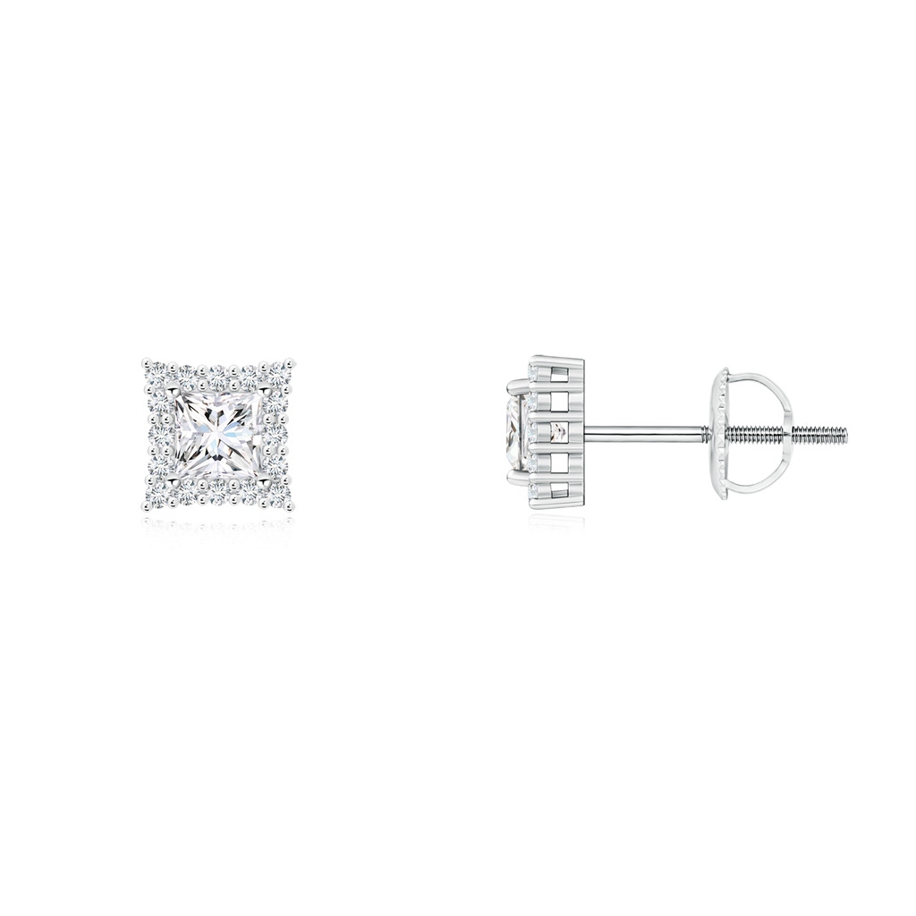 3mm GVS2 Princess-Cut Diamond Halo Stud Earrings in White Gold