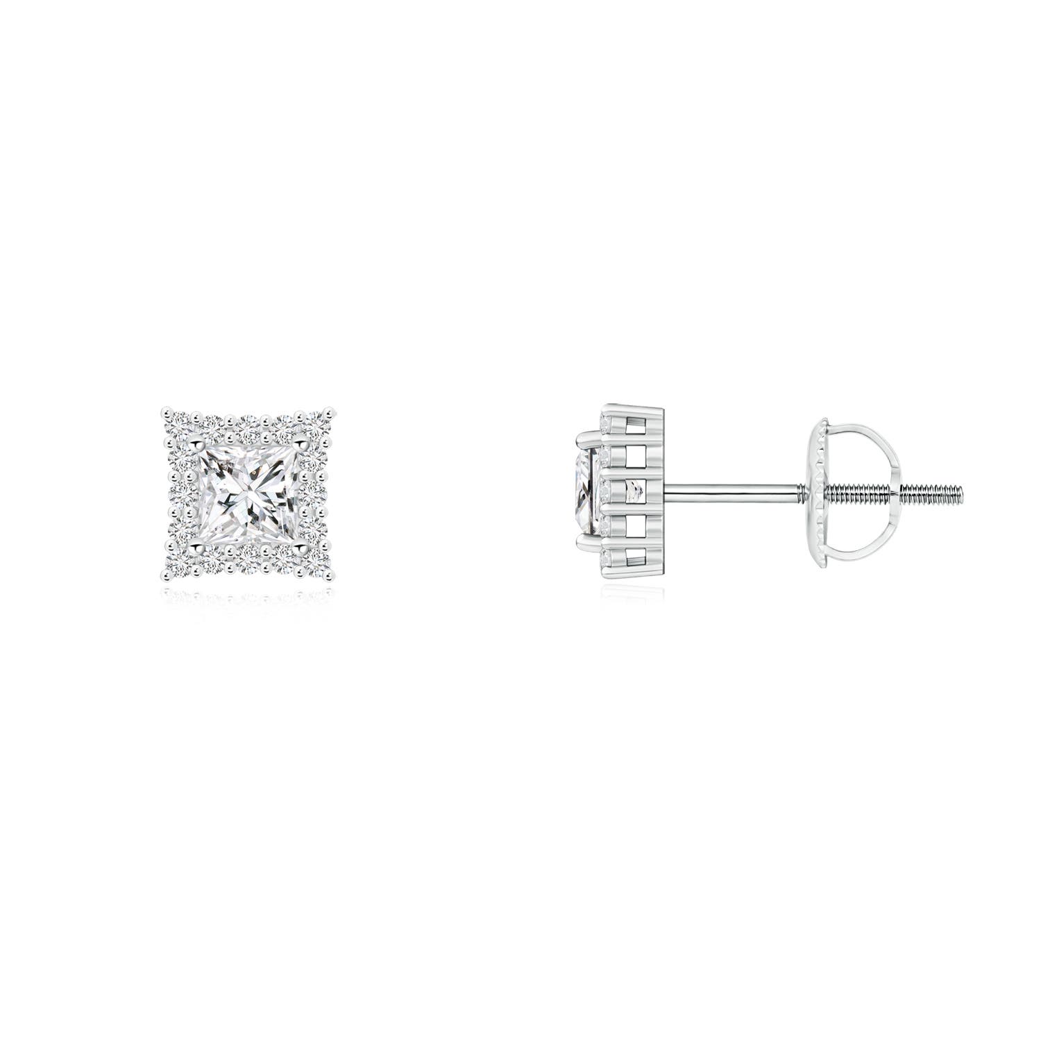 3mm HSI2 Princess-Cut Diamond Halo Stud Earrings in 18K White Gold