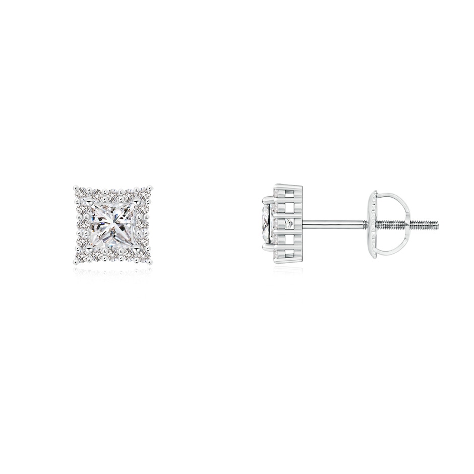 3mm IJI1I2 Princess-Cut Diamond Halo Stud Earrings in P950 Platinum 