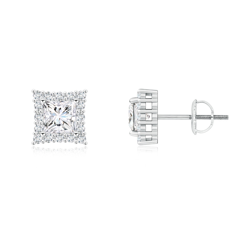 4mm GVS2 Princess-Cut Diamond Halo Stud Earrings in White Gold 