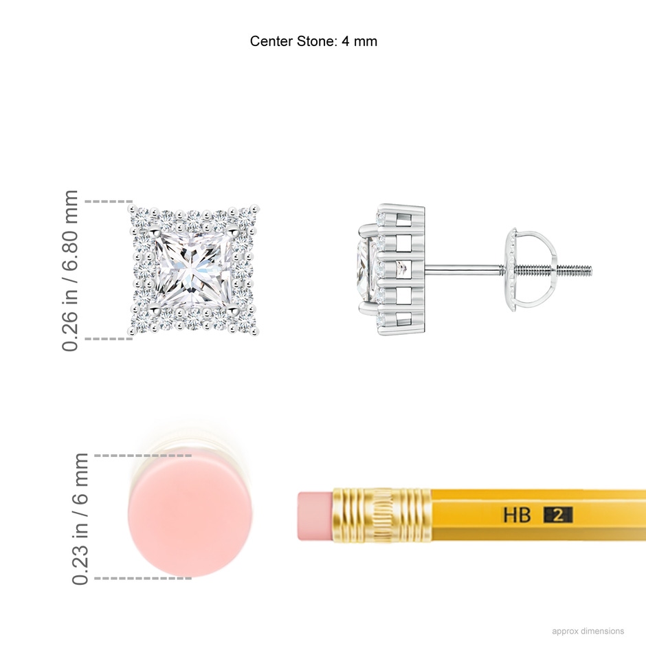 4mm GVS2 Princess-Cut Diamond Halo Stud Earrings in White Gold ruler