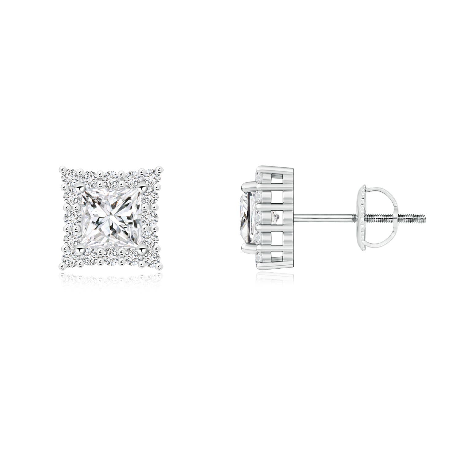 4mm HSI2 Princess-Cut Diamond Halo Stud Earrings in 18K White Gold