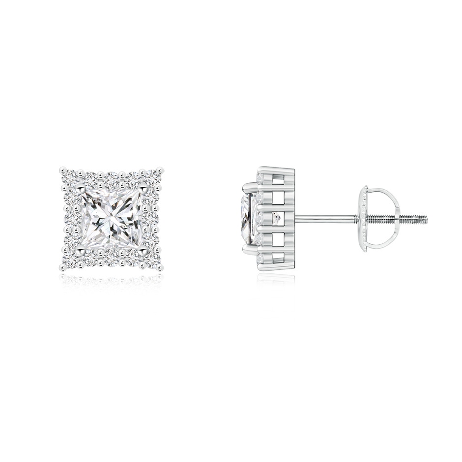 4mm HSI2 Princess-Cut Diamond Halo Stud Earrings in White Gold 