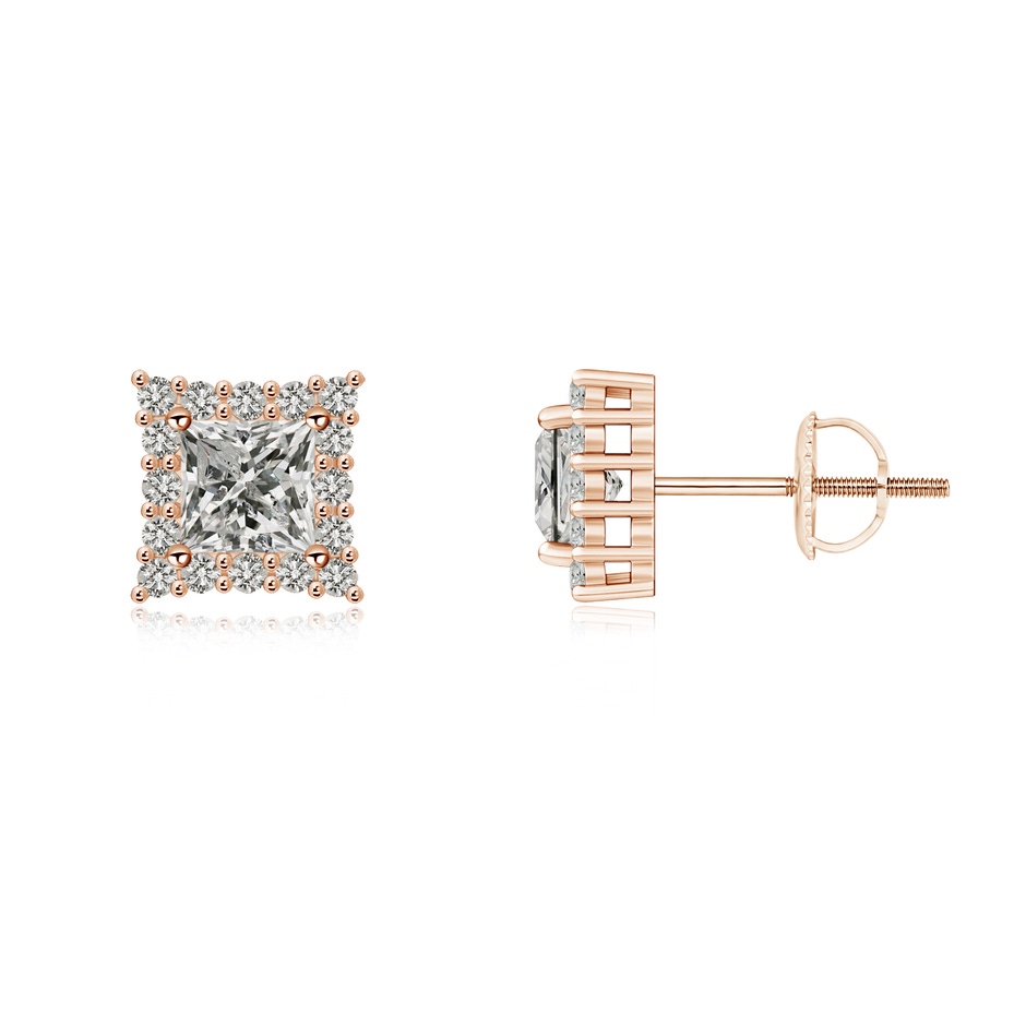 4mm KI3 Princess-Cut Diamond Halo Stud Earrings in Rose Gold 