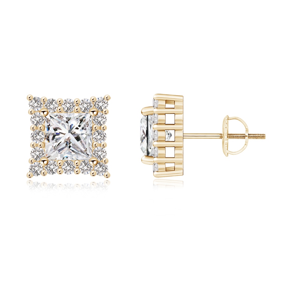 5.1mm IJI1I2 Princess-Cut Diamond Halo Stud Earrings in Yellow Gold 