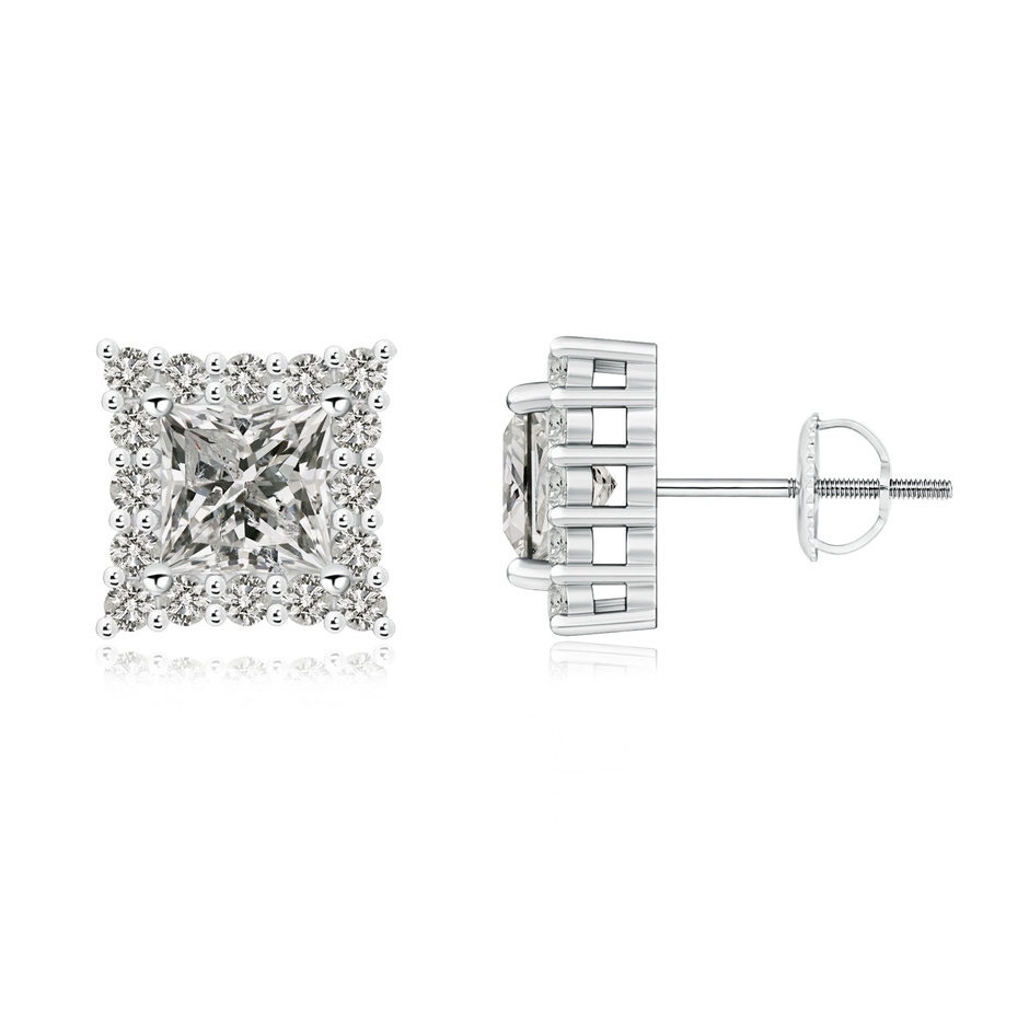 5.1mm KI3 Princess-Cut Diamond Halo Stud Earrings in 18K White Gold 