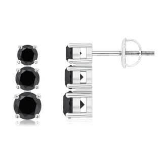 6.5mm AA Graduated Black Diamond Three Stone Earrings in P950 Platinum