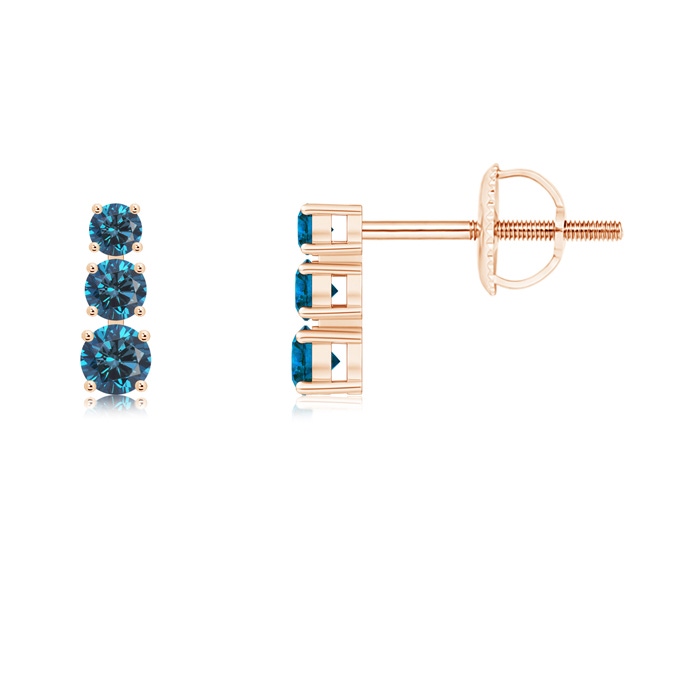 3.5mm AAA Graduated Blue Diamond Three Stone Earrings in Rose Gold