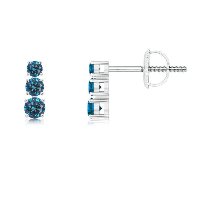 3.5mm AAA Graduated Blue Diamond Three Stone Earrings in White Gold 