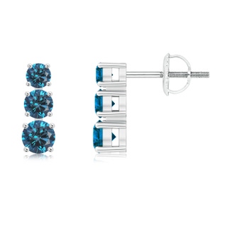 4mm AAA Graduated Blue Diamond Three Stone Earrings in P950 Platinum