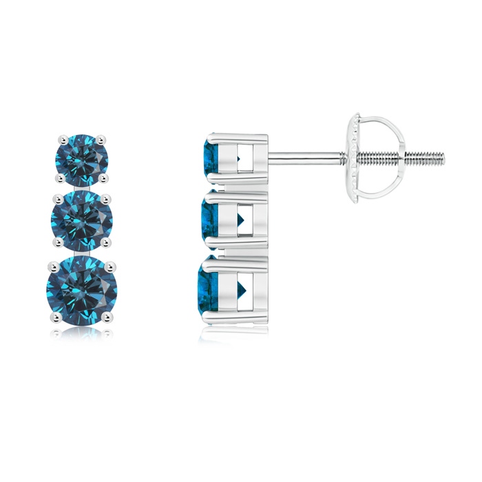 4mm AAA Graduated Blue Diamond Three Stone Earrings in White Gold