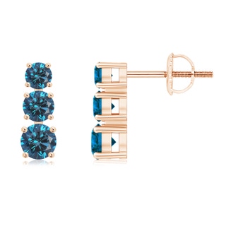 5.5mm AAA Graduated Blue Diamond Three Stone Earrings in Rose Gold