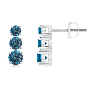 5.5mm AAA Graduated Blue Diamond Three Stone Earrings in White Gold