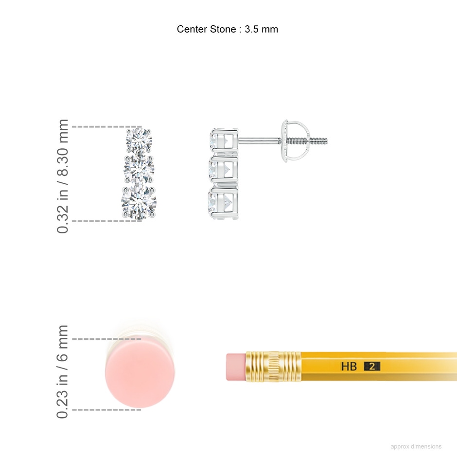 3.5mm GVS2 Graduated Diamond Three Stone Earrings in White Gold ruler