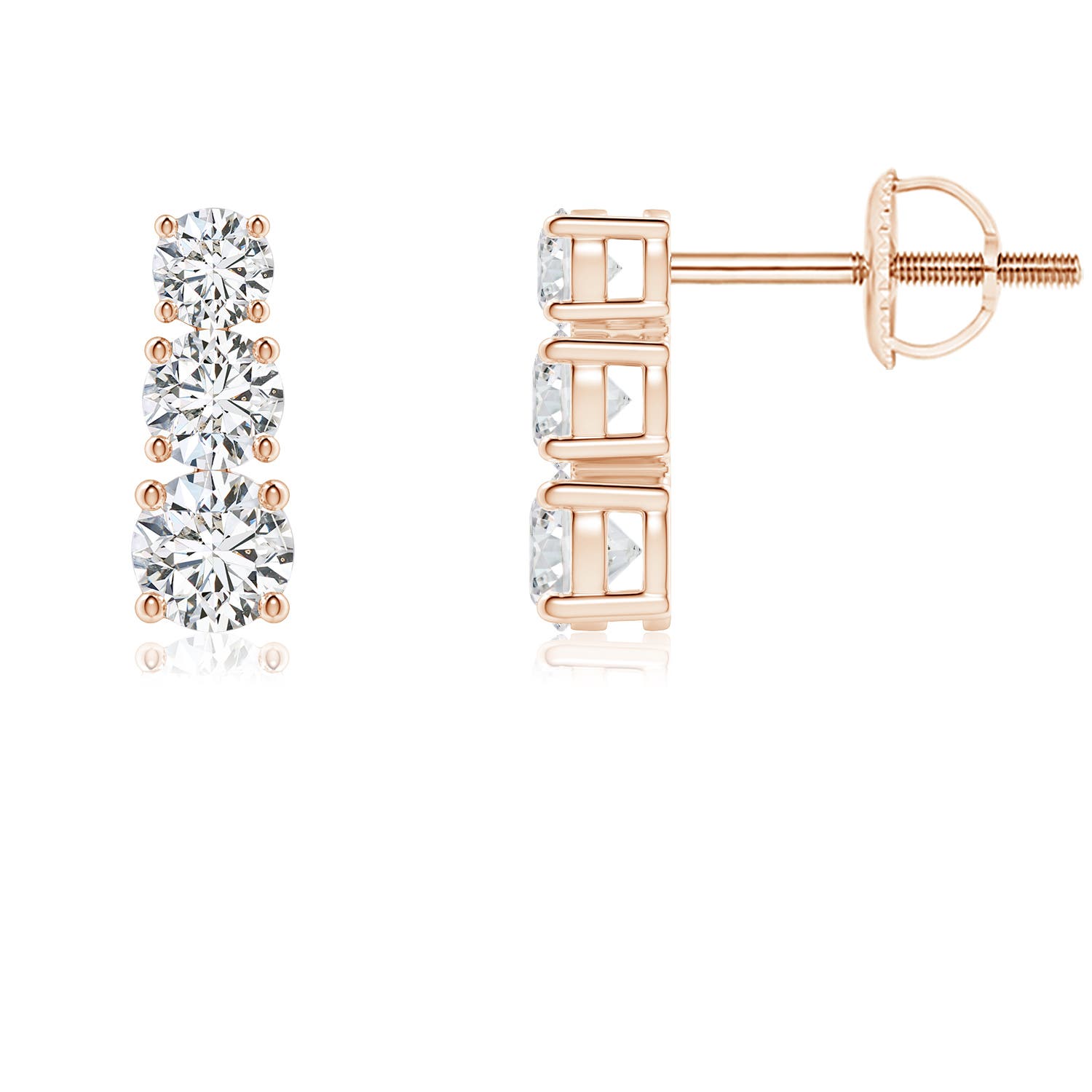 3.5mm HSI2 Graduated Diamond Three Stone Earrings in Rose Gold