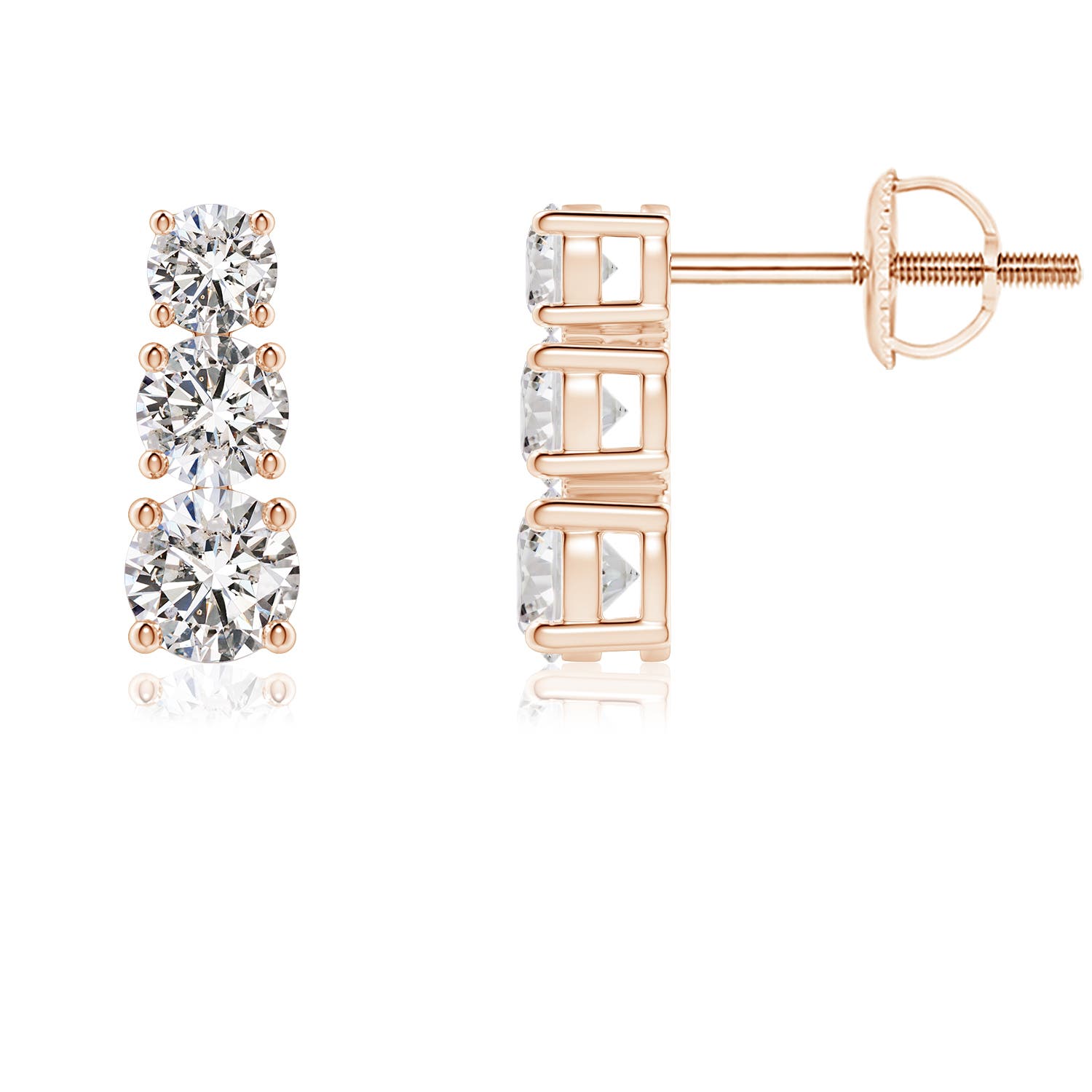 3.8mm IJI1I2 Graduated Diamond Three Stone Earrings in Rose Gold