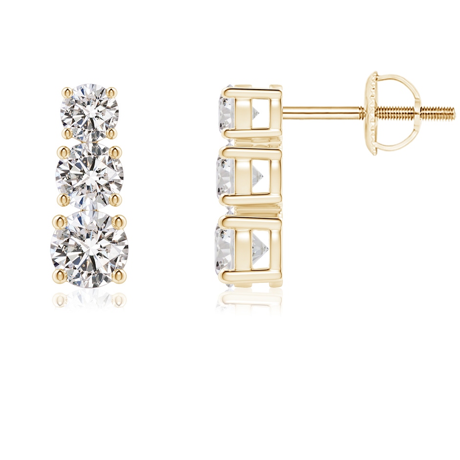 4mm IJI1I2 Graduated Diamond Three Stone Earrings in Yellow Gold 