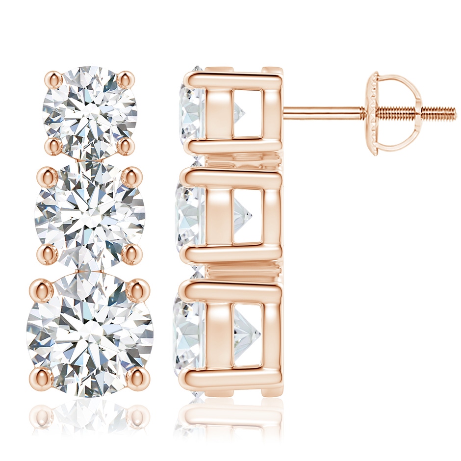 6.5mm GVS2 Graduated Diamond Three Stone Earrings in Rose Gold 