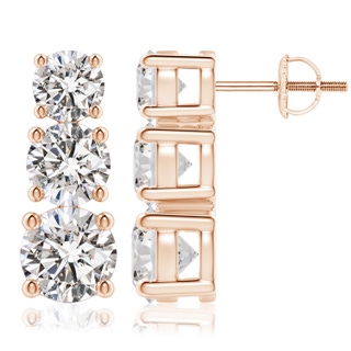 6.5mm IJI1I2 Graduated Diamond Three Stone Earrings in Rose Gold