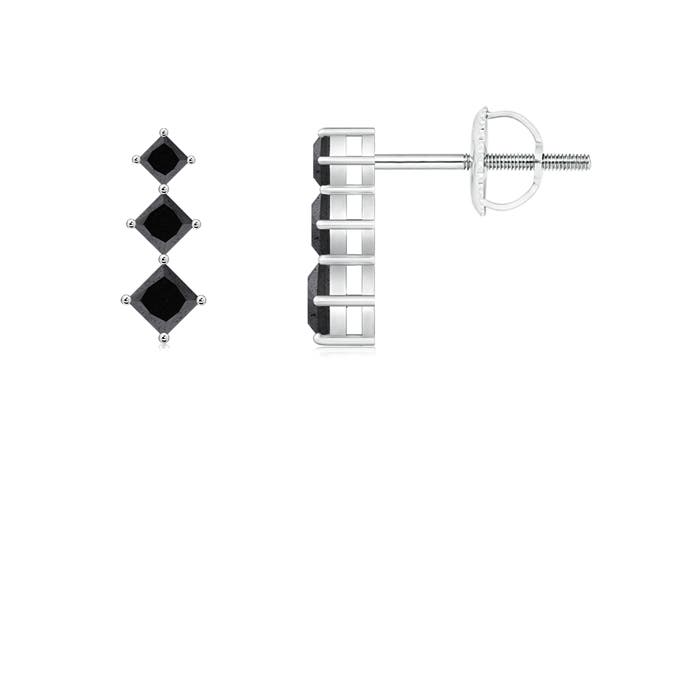 2.9mm A Princess-Cut Black Diamond Three Stone Earrings in P950 Platinum