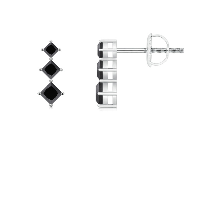 2.9mm AA Princess-Cut Black Diamond Three Stone Earrings in P950 Platinum