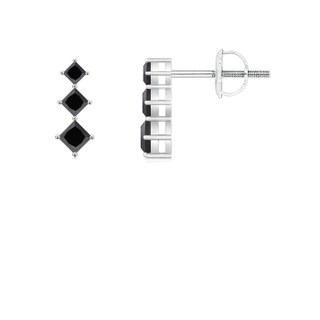 2.9mm AA Princess-Cut Black Diamond Three Stone Earrings in P950 Platinum