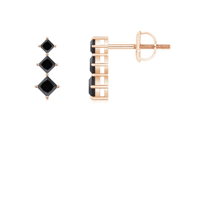 2.9mm AA Princess-Cut Black Diamond Three Stone Earrings in Rose Gold 