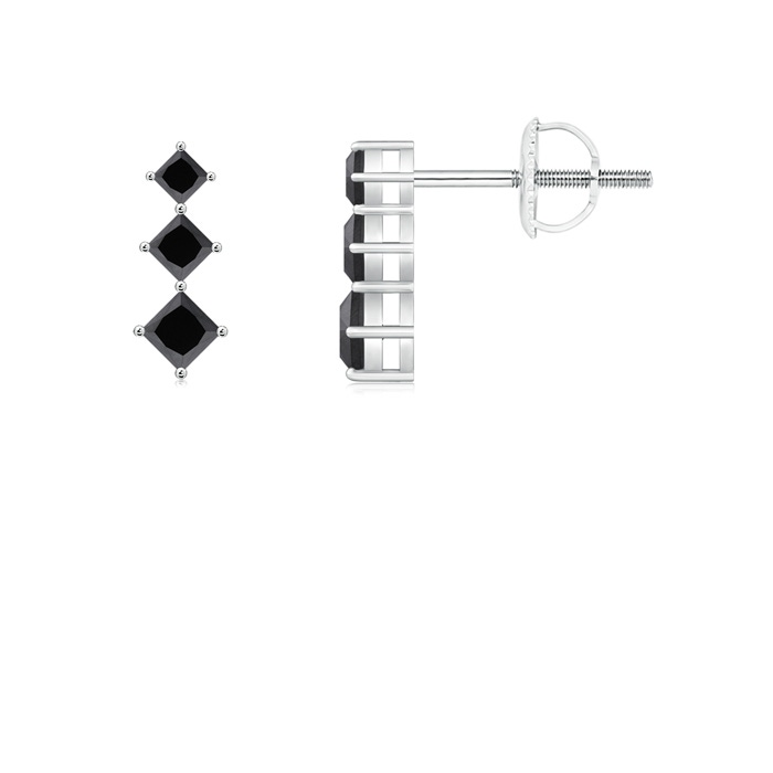 2.9mm AA Princess-Cut Black Diamond Three Stone Earrings in White Gold