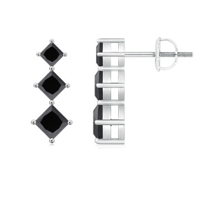 3.5mm AA Princess-Cut Black Diamond Three Stone Earrings in P950 Platinum