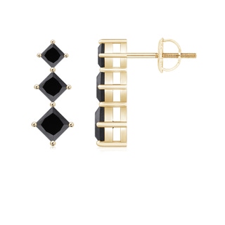 3.5mm AA Princess-Cut Black Diamond Three Stone Earrings in Yellow Gold