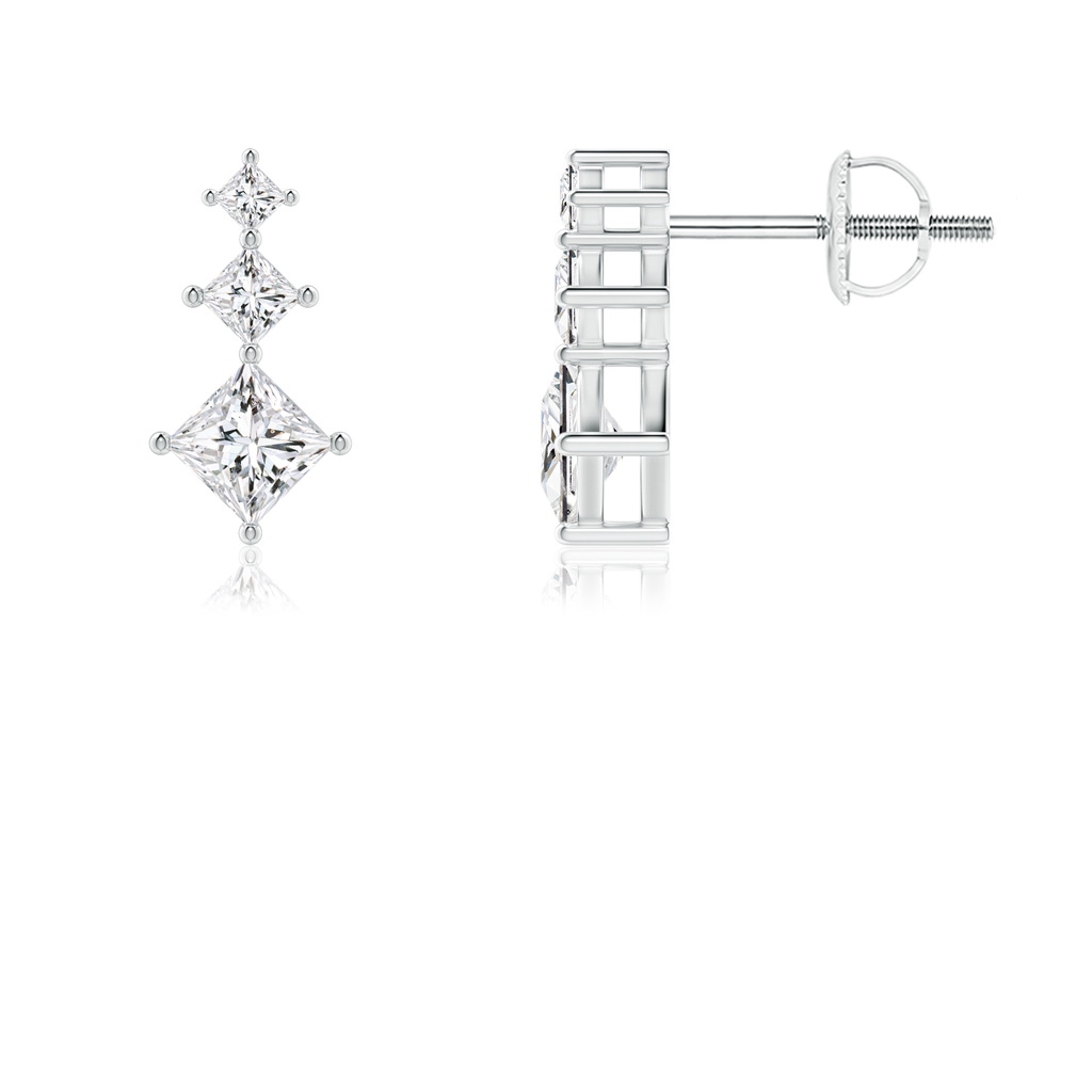 3.2mm HSI2 Princess-Cut Diamond Three Stone Earrings in White Gold