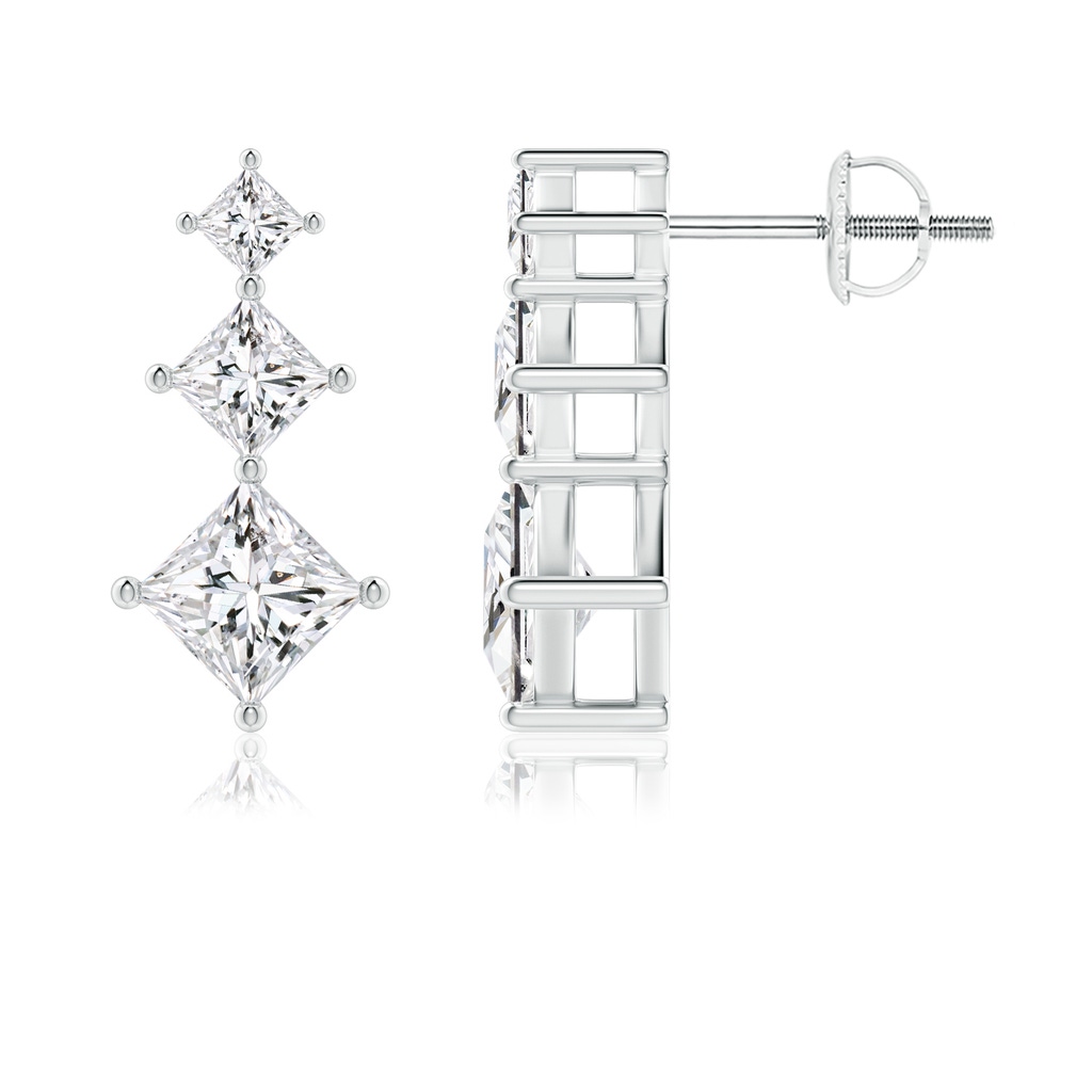 4.4mm HSI2 Princess-Cut Diamond Three Stone Earrings in White Gold