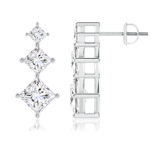 4.8mm GVS2 Princess-Cut Diamond Three Stone Earrings in P950 Platinum