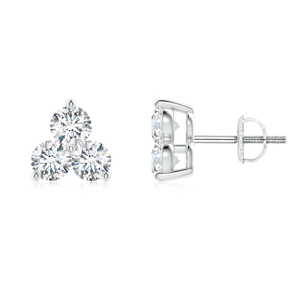2.8mm GVS2 Round Diamond Three Stone Stud Earrings in P950 Platinum