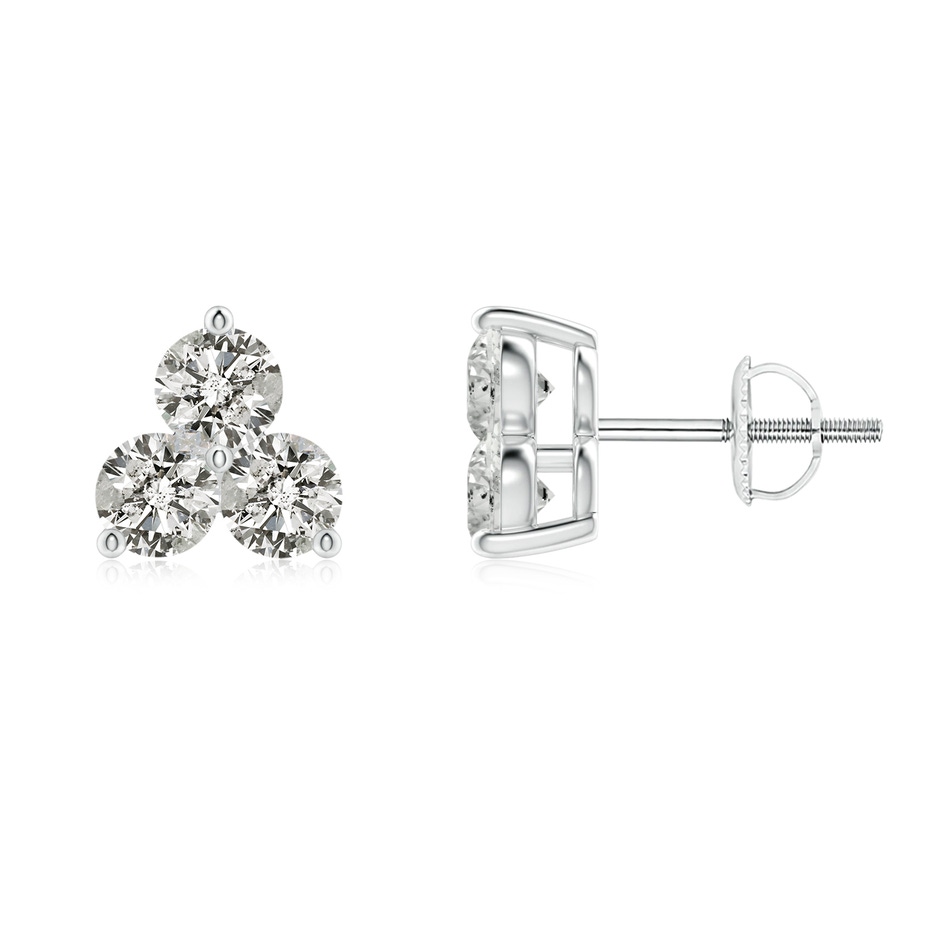 2.8mm KI3 Round Diamond Three Stone Stud Earrings in White Gold 