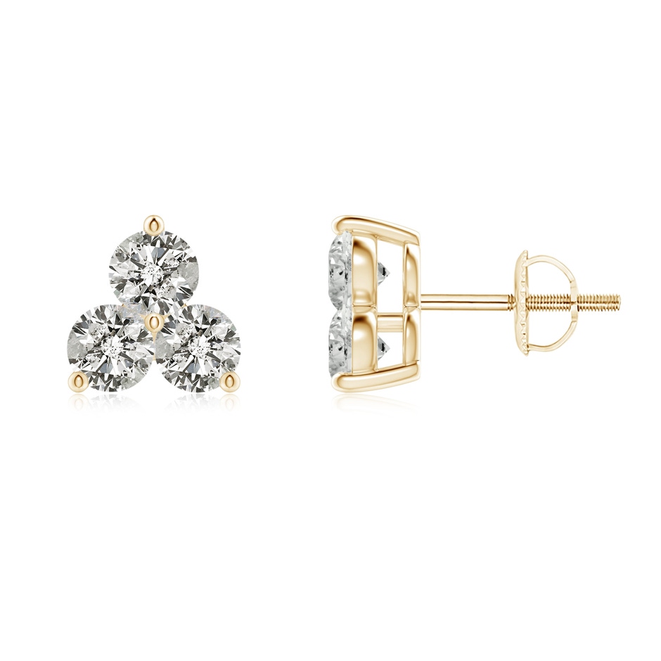 2.8mm KI3 Round Diamond Three Stone Stud Earrings in Yellow Gold 