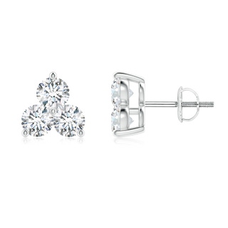 3.2mm GVS2 Round Diamond Three Stone Stud Earrings in P950 Platinum