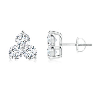 3.6mm GVS2 Round Diamond Three Stone Stud Earrings in P950 Platinum