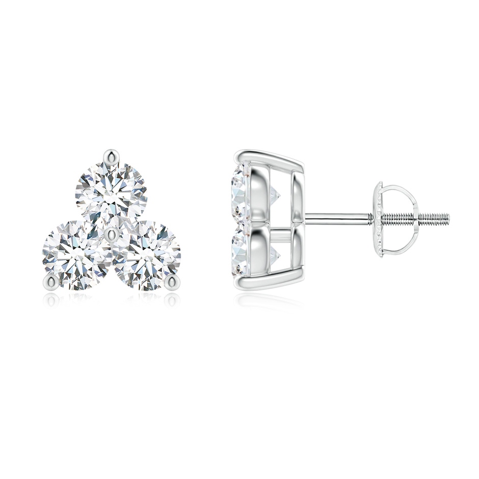 3.6mm GVS2 Round Diamond Three Stone Stud Earrings in P950 Platinum 