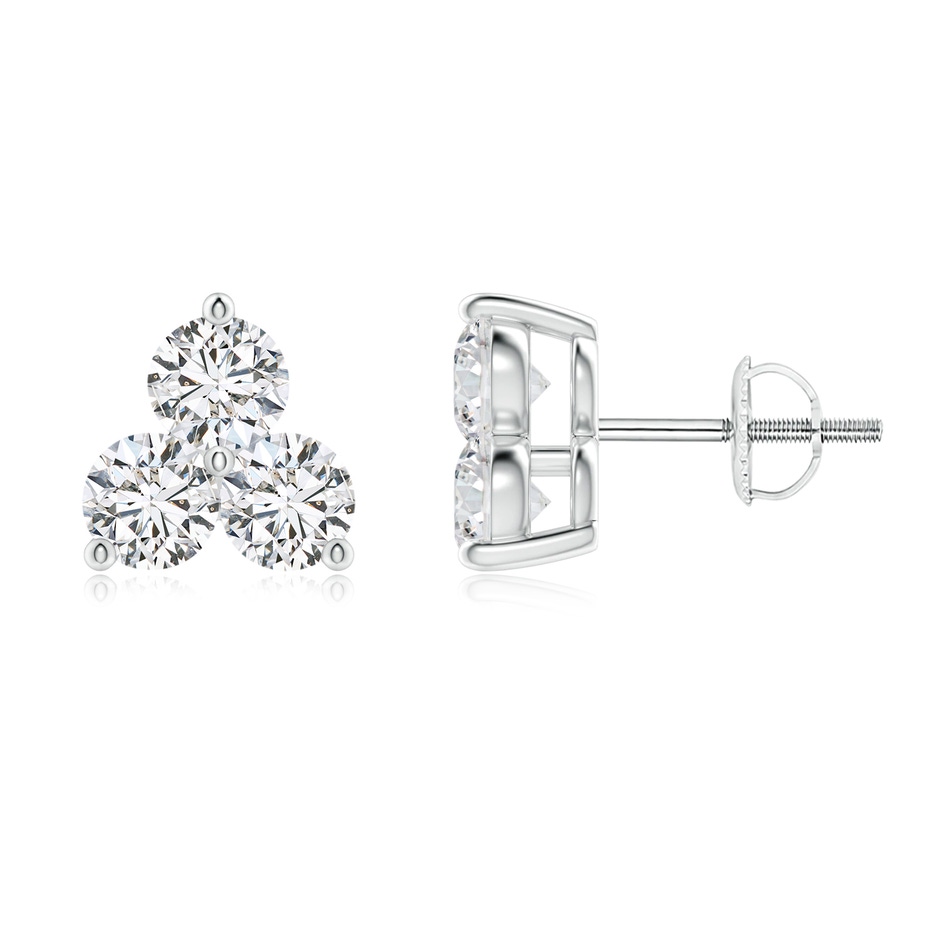 3.6mm HSI2 Round Diamond Three Stone Stud Earrings in P950 Platinum 