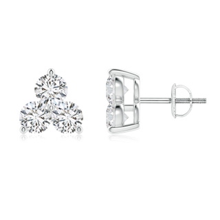 3.6mm HSI2 Round Diamond Three Stone Stud Earrings in White Gold