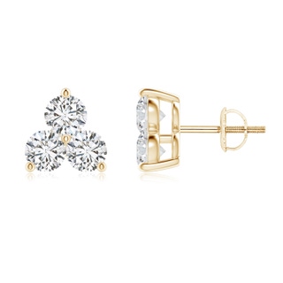 3.6mm HSI2 Round Diamond Three Stone Stud Earrings in Yellow Gold