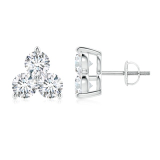 4.4mm GVS2 Round Diamond Three Stone Stud Earrings in P950 Platinum