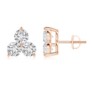 4.4mm HSI2 Round Diamond Three Stone Stud Earrings in 10K Rose Gold