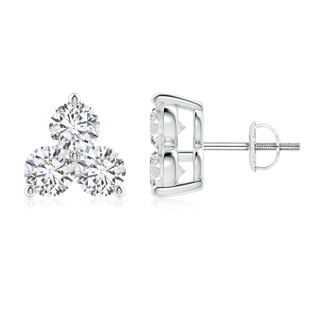 4.4mm HSI2 Round Diamond Three Stone Stud Earrings in P950 Platinum